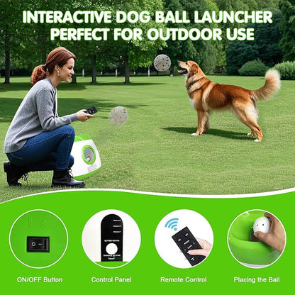Automatic Dog Ball Launcher, Upgraded Interactive Dog Balls Thrower with 3 Distance 29Ft-79Ft, Remote Control Ball Launcher for Medium & Large Dogs, 5 Etpu Balls Included (Lime Green)