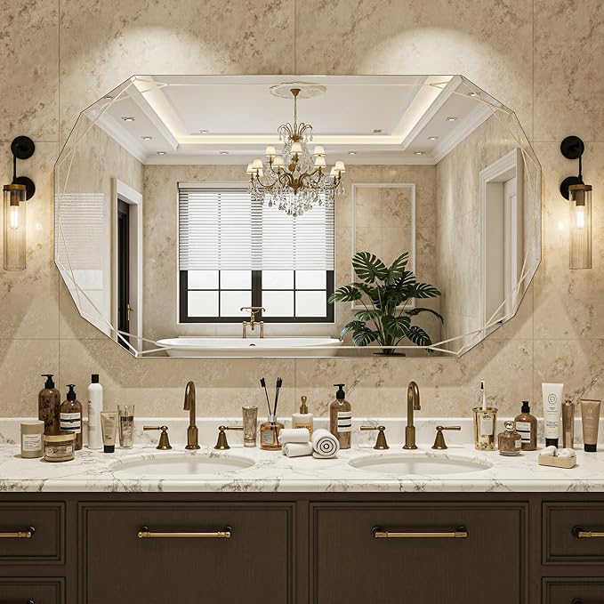 Suidia Bathroom Mirror, Frameless Bathroom Mirror