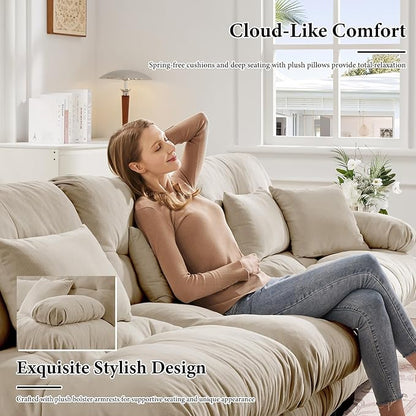 173.2" Oversized Couch, 4 Seater Modular Sectional Sofa, Beige Large U Shaped Sectional Fluffy Couch Set, Chenille Cloud Couches with Ottoman, Deep Seat Sofas for Living Room