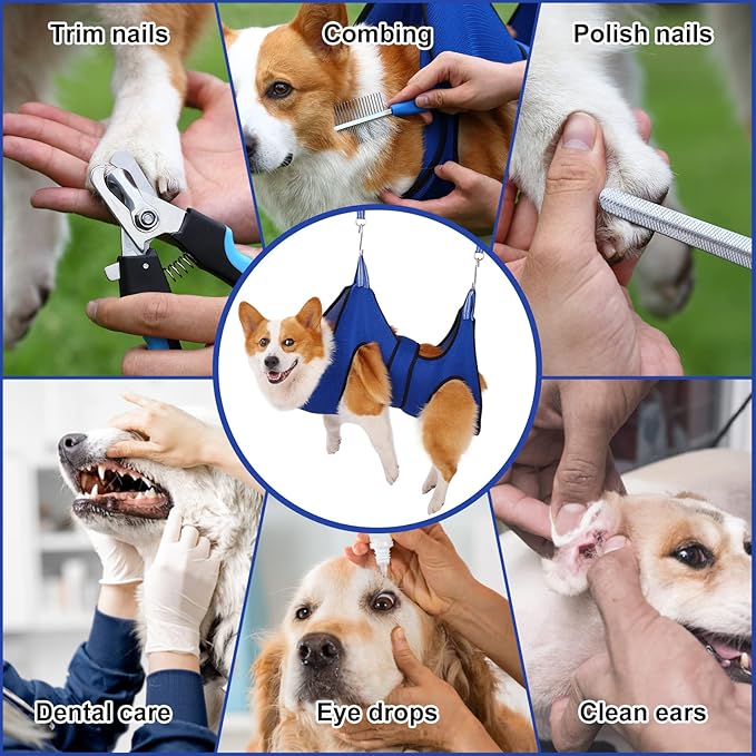 Dog Grooming Hammock XL Size Hanging Harness for Nail Clipping/Trimming, Dog Hammock for Nail Trim with Clipper, Groomin Sling Holder Hanger Wide Strap Sewed