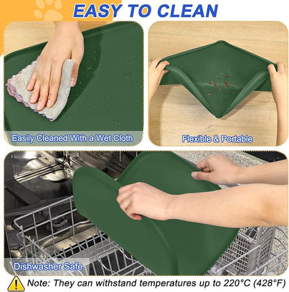 SMILOOL Waterproof Silicone Pet Food Mat with Raised Edge for Dog & Cat | 22" x 14" Non-Slip Pet Feeding Mats with Lip for Food & Water Bowl, Food Grade, Easy Cleaning, Dark Olive