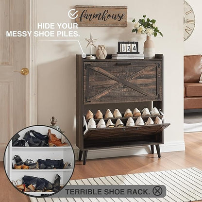 Shoe Storage Cabinet, Farmhouse Shoe Organizer
