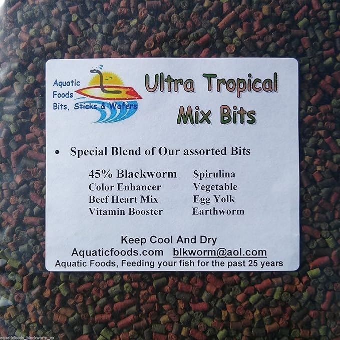 Aquatic Foods Inc. Ultra 8 Type 1/8" x 5/16" Sinking Tropical Mix Bits, Shrimp, Snails, Discus, Cichlids, Pelcos, Cories, All Community Tropical Fish…1-lb