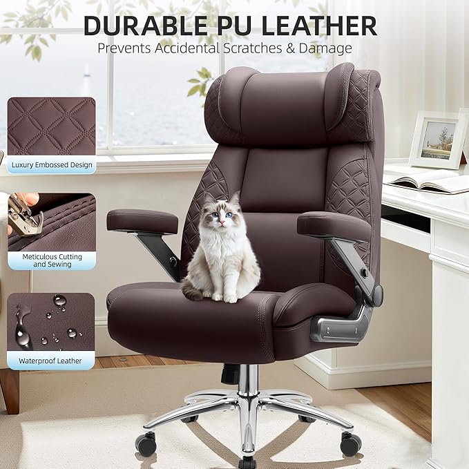 Office Desk Chair, Big and Tall Executive Office Computer Chair, Extra Wide 500LBS Heavy Duty Office Chair, High Back Ergonomic Office Gaming Chair with Adjustable Lumbar Support & 5D Flip Arms