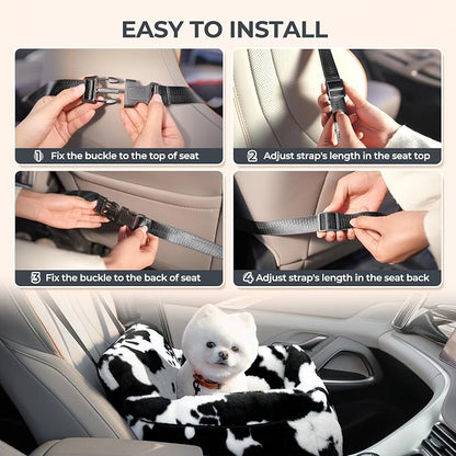 Dog Car Seat for Small Dogs & Cats Under 25 lbs, Milk Cow