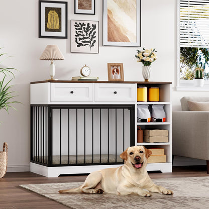 Large Crate TV Stand. Hides the kennel, keeps the room looking pulled together.
