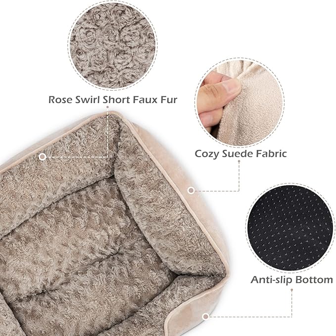 Medium Dog Bed for Large, Small Dogs - Rectangle, Washable, Orthopedic, Soft, Calming, Durable Pet Cuddler with Anti-Slip Bottom (M: 25"x21"x8")
