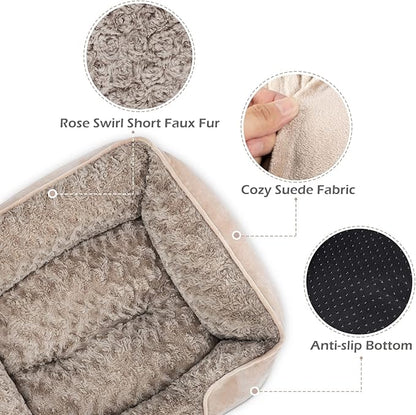 Medium Dog Bed for Large, Small Dogs - Rectangle, Washable, Orthopedic, Soft, Calming, Durable Pet Cuddler with Anti-Slip Bottom (M: 25"x21"x8")