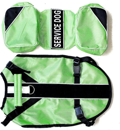 Serijoars Dog Vest Harnesses with Saddlebag Backpack for Camping & Travel - Reflective Hound Hiking Backpack Saddle Bag - Lightweight Vest Harness for Medium & Large Dogs (Green, M)