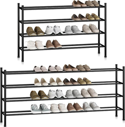 STORAGE MANIAC Long Expandable Shoe Rack, 24 Pairs Metal Wide Stackable Shoe