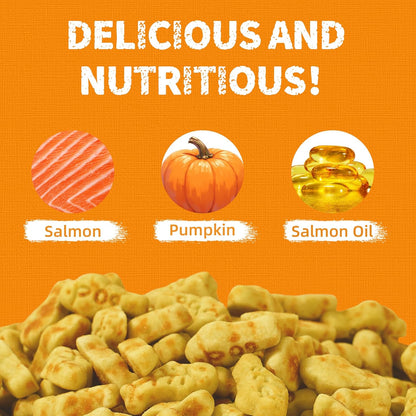 Just Try 13.4 OZ Pumpkin Cat Treats Cat Constipation Relief Hairball Control Healthy Salmon Snacks Training Biscuits Treats for Digestive Support Low Calorie Kitten Snacks
