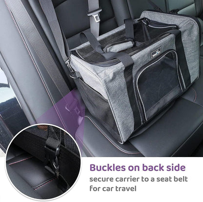 TSA Approved Pet Carrier for Small Cats Dogs, Travel Bag with Adequate Ventilation, 5 Mesh Windows, 3 Entrance, Locking Safety Zippers, Padded Shoulder and Carrying Strap, Small