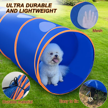 Dog Agility Tunnel with Ventilated mesh, Dog Agility Equipment, Dog Agility Training with Carry Bag (Blue+Orange)