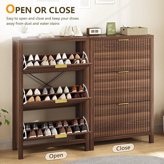 Shoe Cabinet Storage for Entryway, Fluted Shoe Cabinet