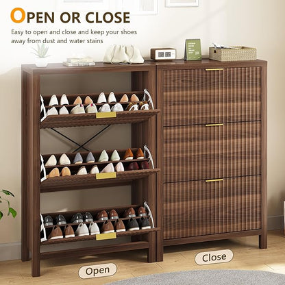 Shoe Cabinet Storage for Entryway, Fluted Shoe Cabinet