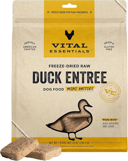Vital Essentials Freeze Dried Raw Dog Food, Duck Mini Patties Entree, 14 oz