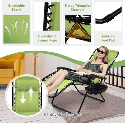 Tangkula Zero Gravity Chair, Folding Patio Lounge Chair Adjustable Outdoor Recliner with Cup Holder, Wide Armrest for Patio Garden Poolside Outdoor Yard Beach, Support 350 lbs (1, Green)