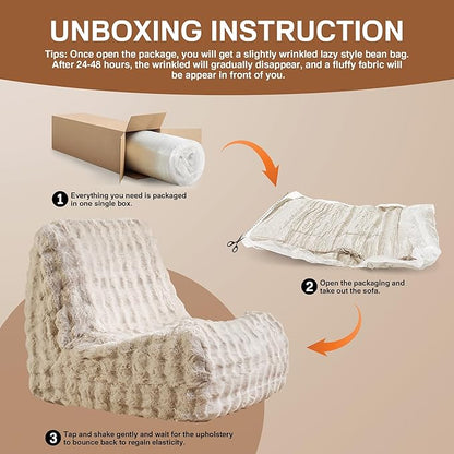 Bean Bag Chair for Adults, Giant Beanbag Lounger with Plush Faux Fur, Comfy Memory Foam Chair Floor Lazy Chair for Living Room Bedroom Dorm Apartment Reading Nook，Beige