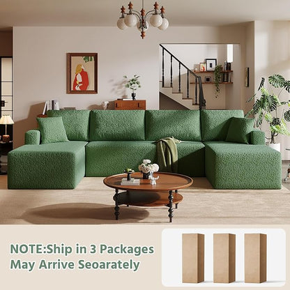 140" Modular U-Shaped Sectional Sofa, 7-Seater Cloud Couch with Double Chaise, Modern Sleeper Sofa,No Assembly Sectional Cloud Boneless Sofa Couches for Living Room/Apartment