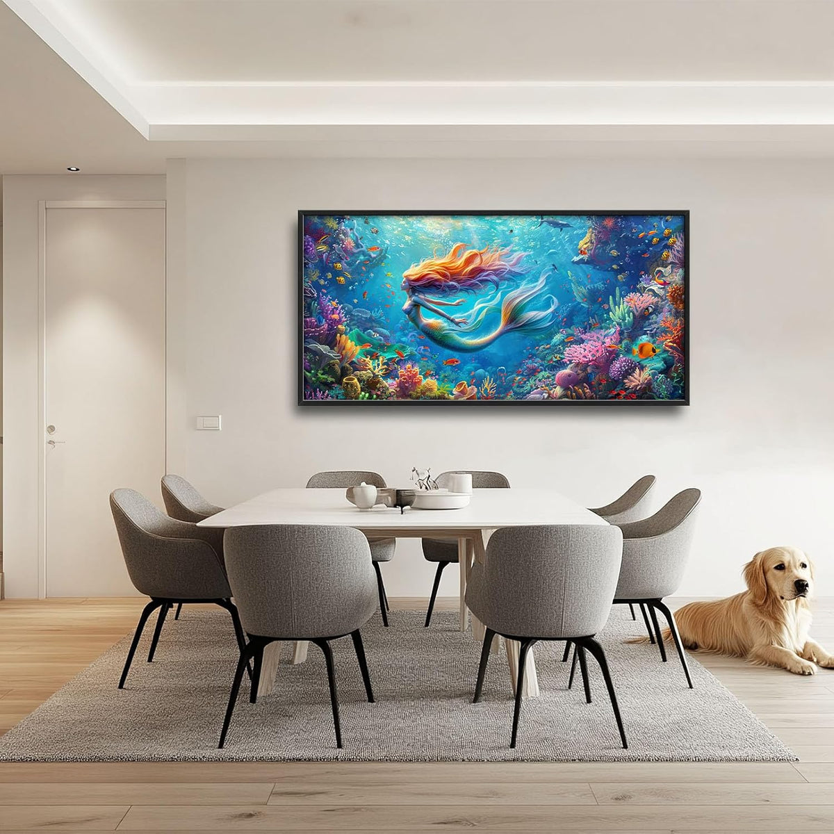 Quorin Mermaid Large Wall Art Sea Ocean Mermaid Pictures Colorful Undersea Wall Decor Canvas Print Painting Artwork for Bathroom Living Room Bedroom 60L x 30W