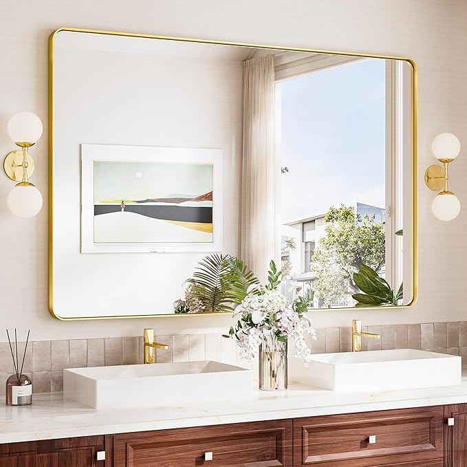 TokeShimi 55x36 Bathroom Mirror Gold, Aluminum Framed Bathroom Mirrors