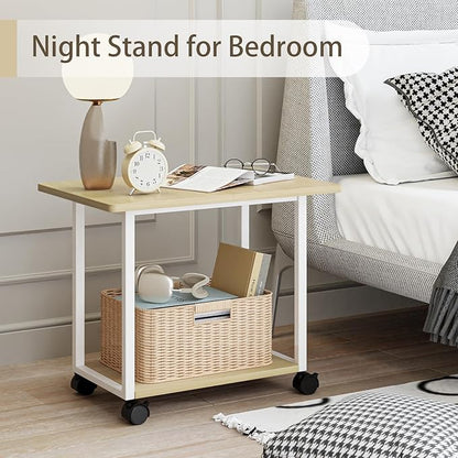 MARTY 22"x15.75" Large Under Desk Printer Stand with Storage Shelf 2-Tier Rolling Printer Cart with Wheels Printer Table for Home Office Heavy Duty Storage Rack for Scanner Fax Machine, Maple