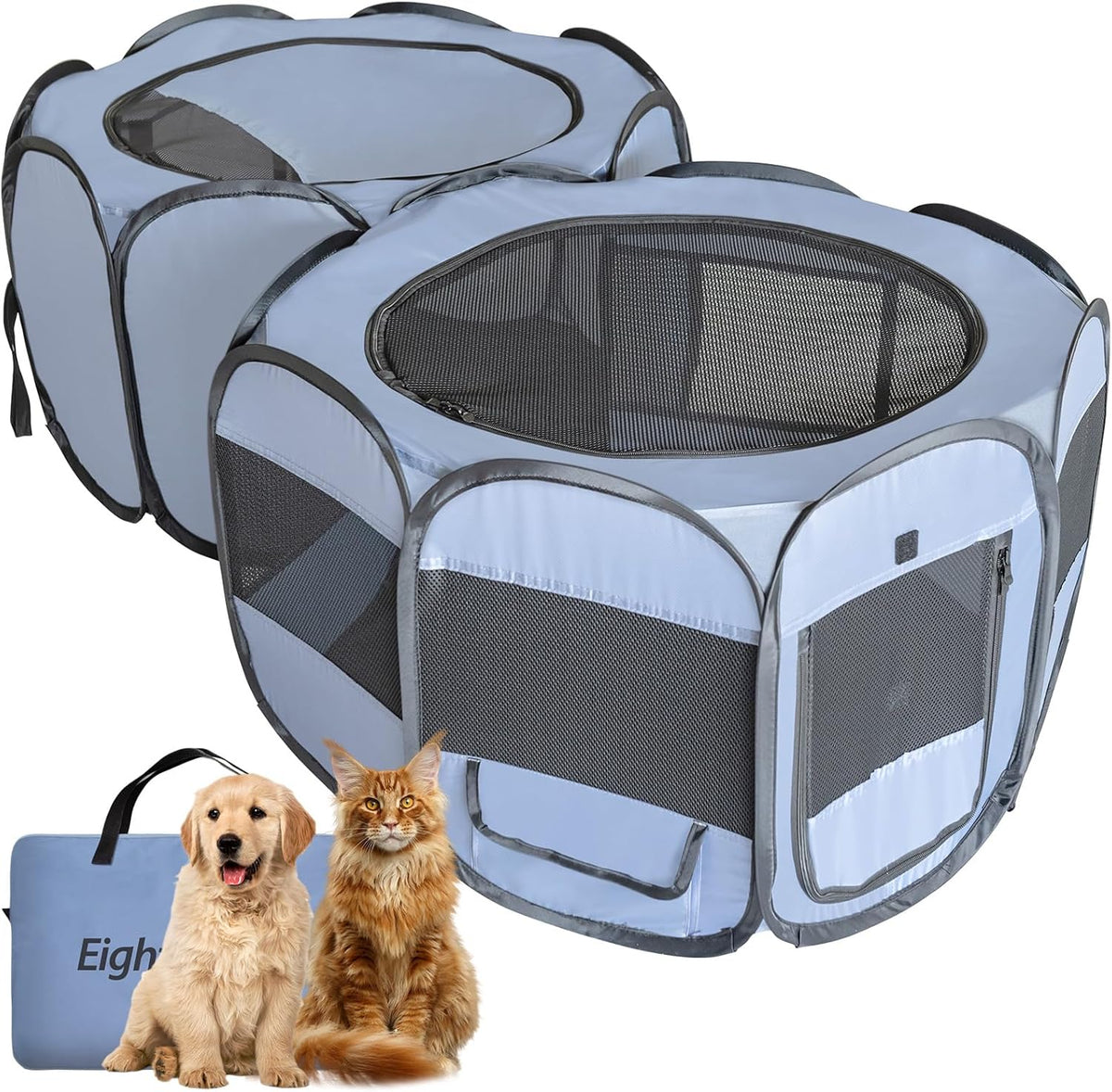 EighteenTek XLarge 2-in-1 Pop up Dog Playpen, Assembly-Free, with Leakproof Pet Pee Pads,Portable Foldable Cat Tent Enclosure Indoor Outdoors Puppy Kittens Small Animals Crates (M, 72" Lx36 Wx24 H)