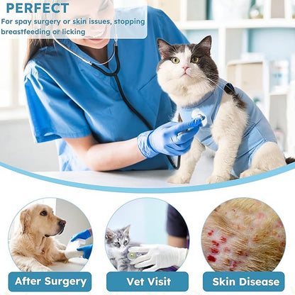 Recovery Suit for Cats After Surgery Soft Breathable Pet Bodysuit E-Collar & Cone Alternative Surgical Suit Kitten Wear Anti Licking Wounds Cat Onesie Cats Neuter Shirt Blue S