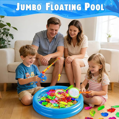 CozyBomB™ Magnetic Fishing Toys Game Set for Kids | Water Table Bathtub Kiddie Pool Party Pole Rod Net, Outdoor Plastic Floating Fish, Toddler Bath Color Ocean Sea Animals Birthday Gift Age 3-5 6 4-8
