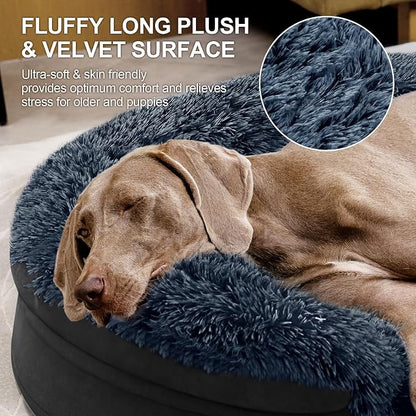 iweepet Fluffy Orthopedic Dog Beds for Large & Extra Large Dogs, 41" Calming Dog Sofa Bed with Supportive 28D Egg-Crate Foam, Removable Washable Cover, Waterproof Lining, for Puppy,Senior,Sick