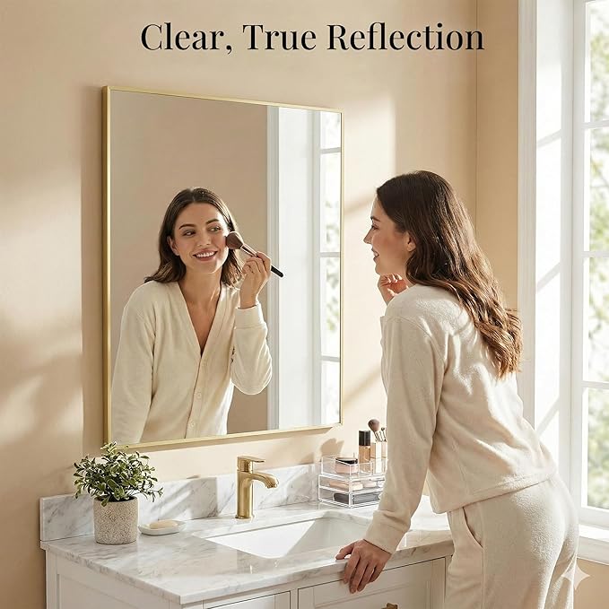30"x36" Gold Bathroom Mirror for Wall, Metal Framed Vanity Mirror, Large