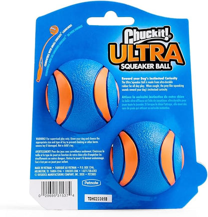 Chuckit! Ultra Squeaker Balls for Dogs, Floating Water Pet Toys, Durable Rubber Pet Toy, Bouncy Squeaky Fetch Balls For Dogs, Pack of 2, Medium (2.5")