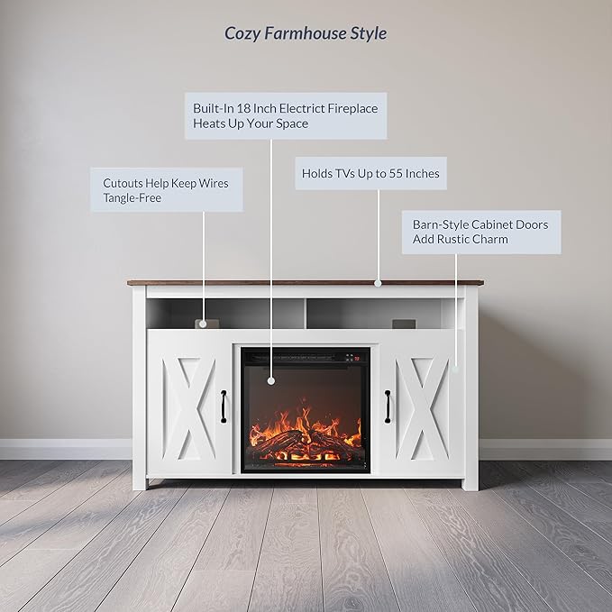 BELLEZE Modern 48" Barn Door Wood TV Stand