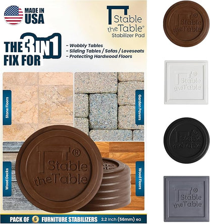 Stable the Table-6 Pack-Walnut Round, Furniture Leveler & Riser, Anti-Slip Sofa Gripper for Hardwood Floors, Floor Protector, Stacking Furniture Pad, Bed, Desk, Couch & Table Stabilizer, Made in USA