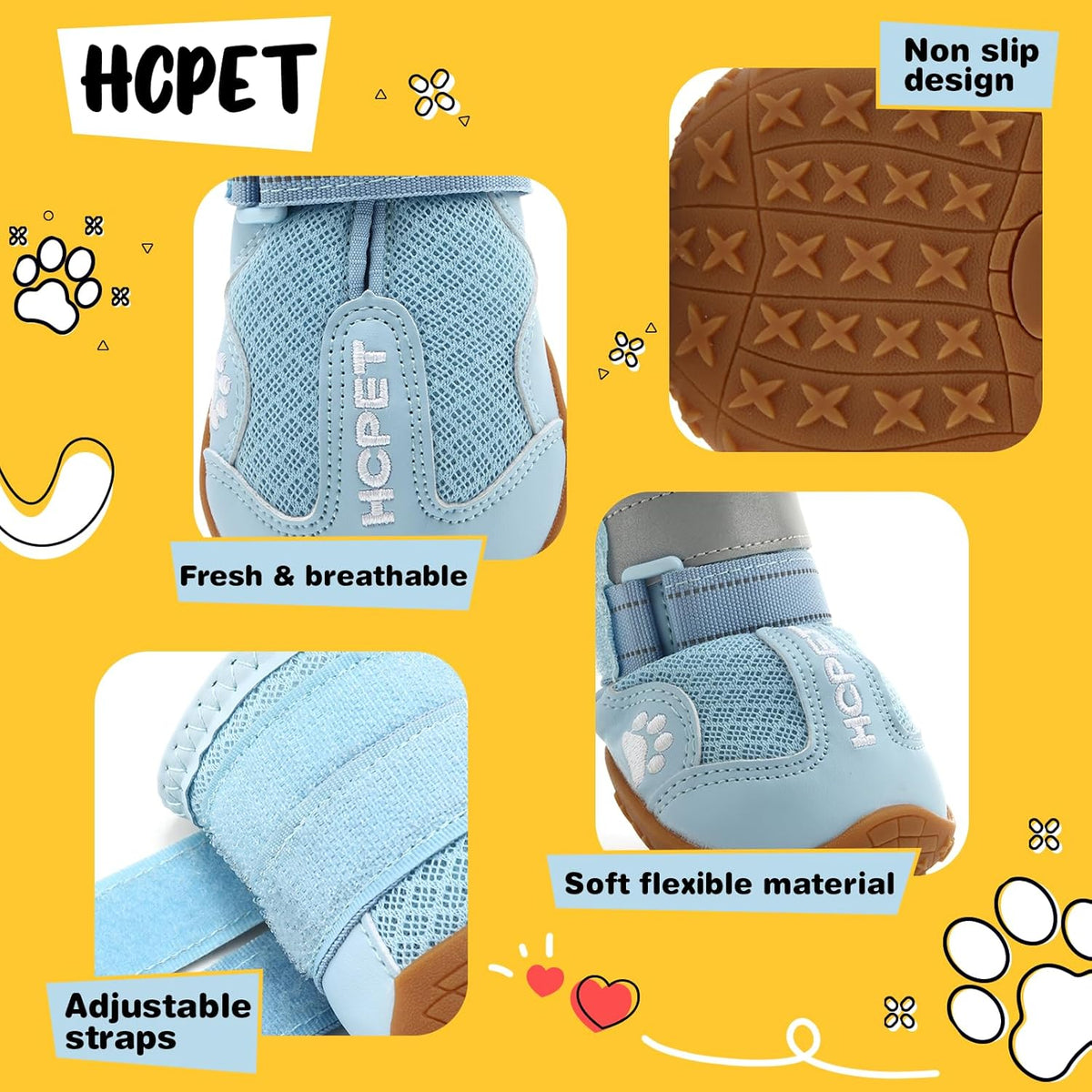 Hcpet Dog Shoes, Dog Boots for Large Dogs, Breathable Dog Booties Paw Protector for Summer Hot Pavement, Winter Snowy Day, Outdoor Walking, Indoor Hardfloors Anti Slip Sole Blue Size 7