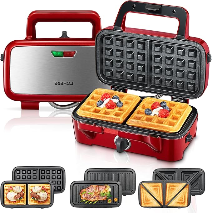 FOHERE Waffle Maker 3 in 1 Sandwich Maker 1200W Panini Press