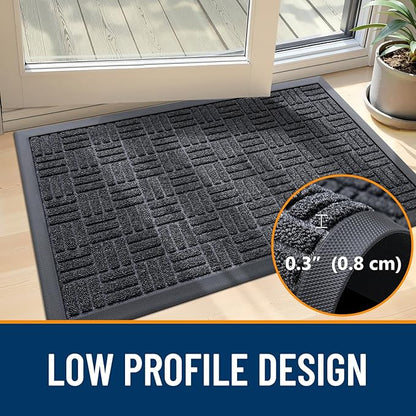 OLANLY Front Door Mat Outside Entrance 59x34, Absorbent, Heavy Duty Sturdy Natural Rubber Doormat Indoor Outdoor, Non-Slip, Stain and Fade Resistant, Low Profile Floor Mat for Entryway, Black Gray