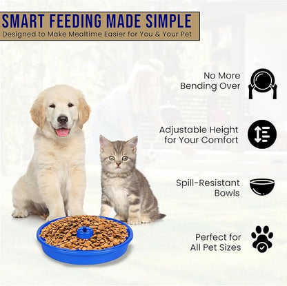 UpBowl™ No Bend Pet Bowl Kit – Pole & 2 Bowls | Easy Lift, Fill & Place Dog or Cat Bowls Without Bending