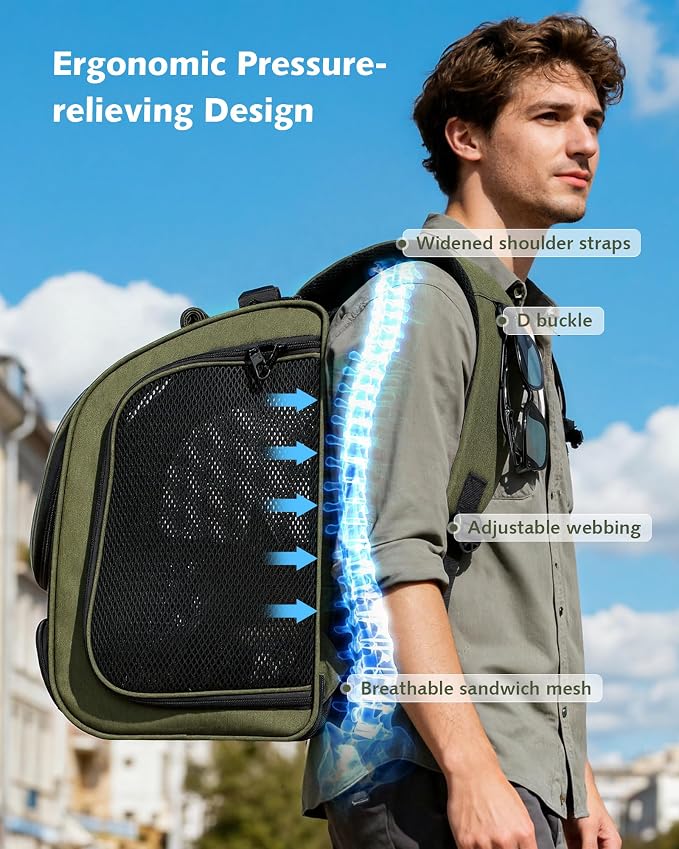 Pecute Cat Backpack Carrier,Large Space Cat Bubble Backpack,Ergonomic,Green | Expandable,Sunshade Curtain,Transparent Window,Safety Rope,Sturdy,Large Mesh on Both Sides for Breathability,for Outdoor,Vet