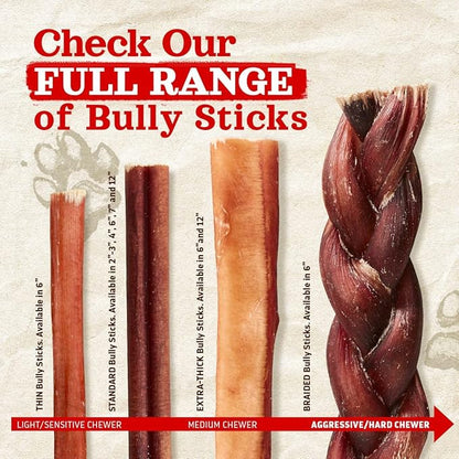 Natural Farm Bully Sticks, Odor-Free, (6 Inch, 12 Ounces), Packaged by Weight, 100% Beef Pizzle Chews, Grass-Fed, Fully Digestible Treats to Keep Your Puppies, Small and Medium Dogs Busy