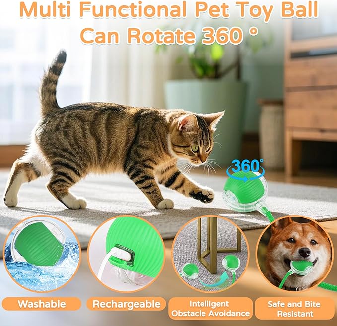 2025 New 1Pack Cat Ball Kitten Toys for Indoor Interactive Kitty Ball Toy Speedy Tail 360° Automatic Rolling(Green)