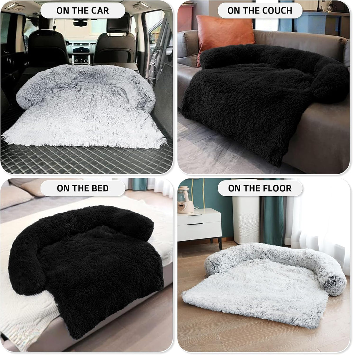 GGIB Calming Dog Bed Fluffy Plush Dog Mat for Furniture Protector with Removable Washable Cover for Large Medium Small Dogs and Cats (Small,Black)