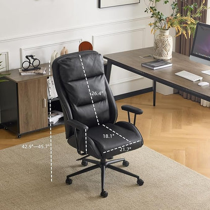 VINGLI Executive Ergonomic Office Chair with 100-130° Reclining, High-Back Desk Chair with Adjustable Base & Headrest Support & Wheels, Comfy Gaming Chair for Computer, Home Office, Pu-Leather, Black