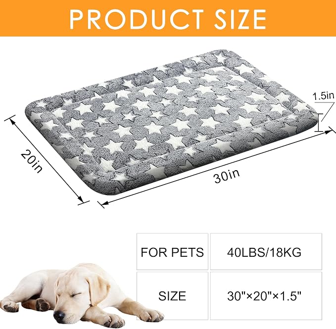 Washable Dog Bed Plush Orthopedic Outdoor Crate Mat with Non-Slip Bottom,Luxe Soft Kennel Pad for Pets, Cozy Cage Cushion & Pet Sleeping Mattress Large Sized,Medium,Small Dogs,30 x 20 inch,Gray