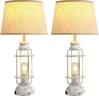 28" Table Lamps for Living Room Set of 2, 3 Way Dimmable Touch Lamps with USB A+C Ports,Farmhouse Table Lamps for Bedroom,Industrial Lamp for Living Room End Tables,4 Bulbs Included