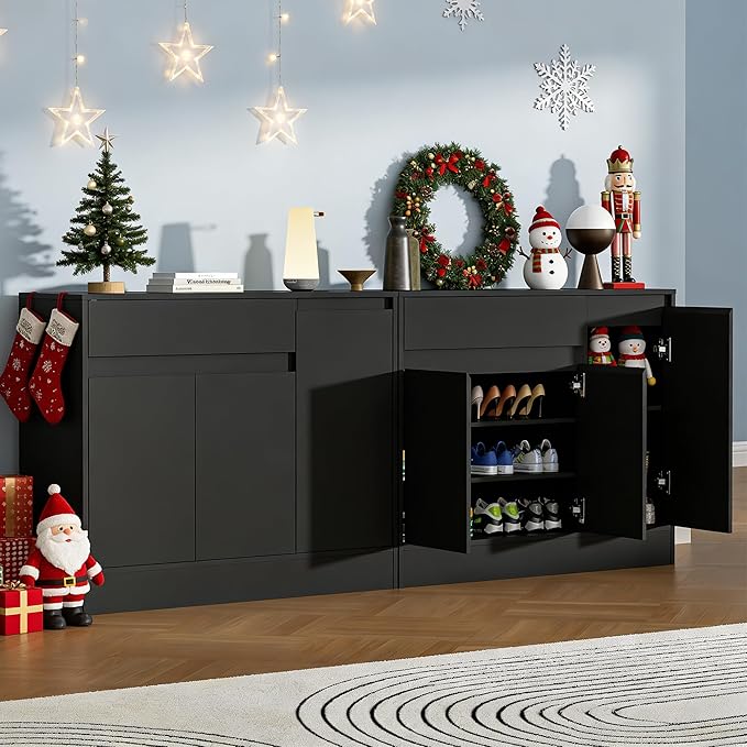 Shoe Cabinet Storage with 3 Doors, Freestanding Shoe Cabinet with Drawer &