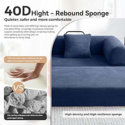 ZQRhome 79" 5-in-1 Convertible Sofa Bed, Premium Sleeper with Reinforced Frame & Plush Corduroy, No Assembly Modern Couch for Lounge, Living Room & Guest Room, Blue