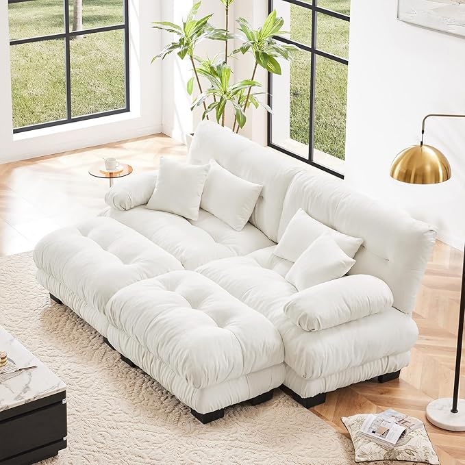 White Ottoman for Modular Sectional Sofa, Ottoman Seat for Convertible Sectional, Chenille Sofa Couch for Living Room, Bedroom, Apartment