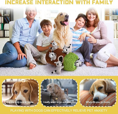 Interactive Squeaky Dog Toys Raccoon Dog Toy, Stuffing Woodland Friends Burrow, Squeaky Plush Dog Toy for Small Medium Large Dogs (Large)
