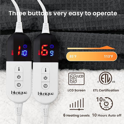 Heated Blanket Electric Blanket King Waffle, 90x100 Inches Dual Controllers